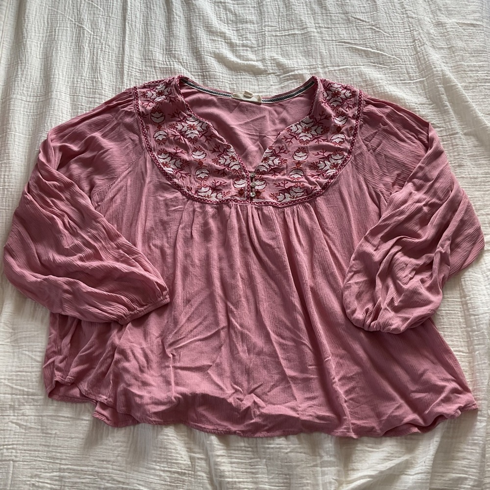 Nurture by Westbound Blouse Embroidered Floral Pink Bohemian Flowy 3X